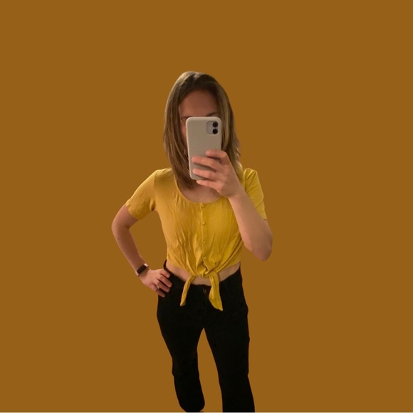 Twik Lab Yellow Tie Up Cropped Tee - Picture 7 of 7